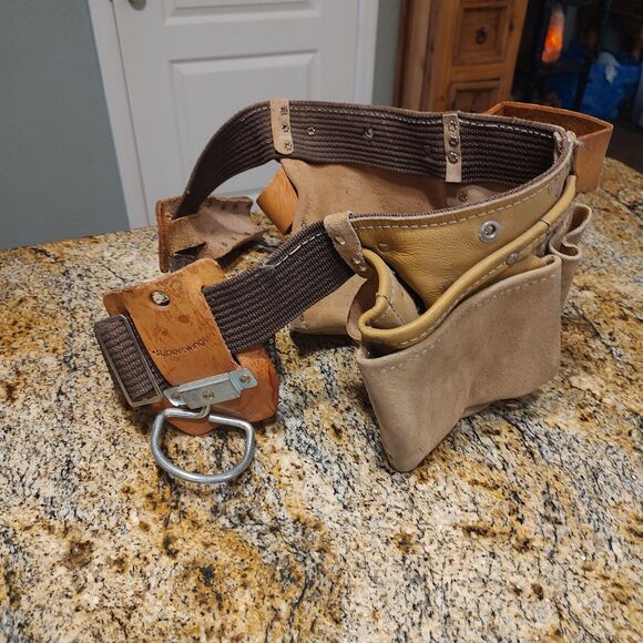 Square Pocket Genuine Suede Leather Action Tool Belts Brown Leathercraft LA 427 - Picture 3 of 10